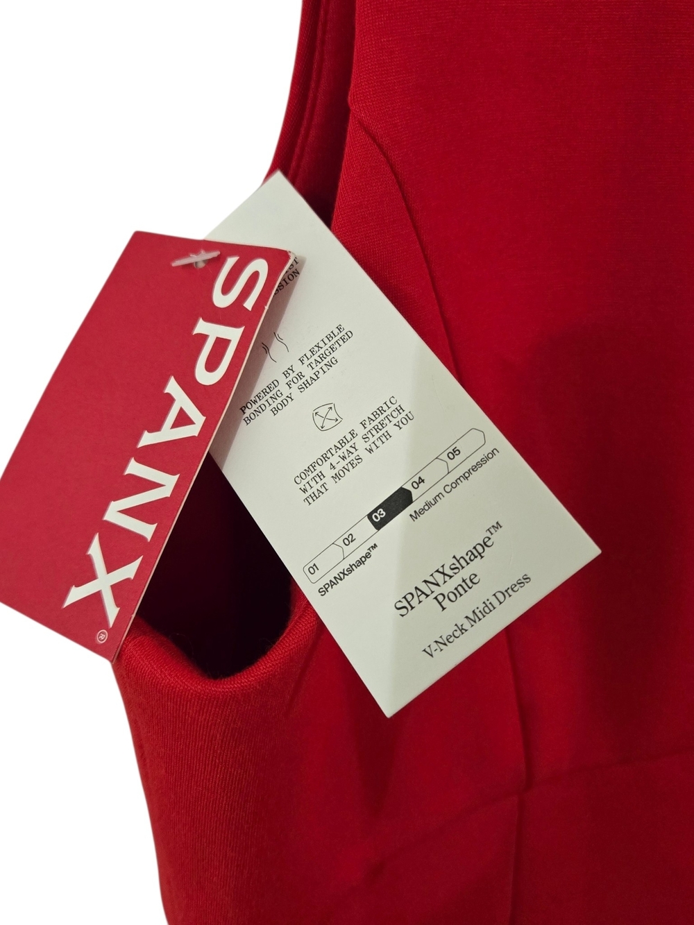 NWT SPANX Red V-Neck Midi Ponti knit Bodycon Dress Minimalist Luxury Resortwear - Picture 3 of 8